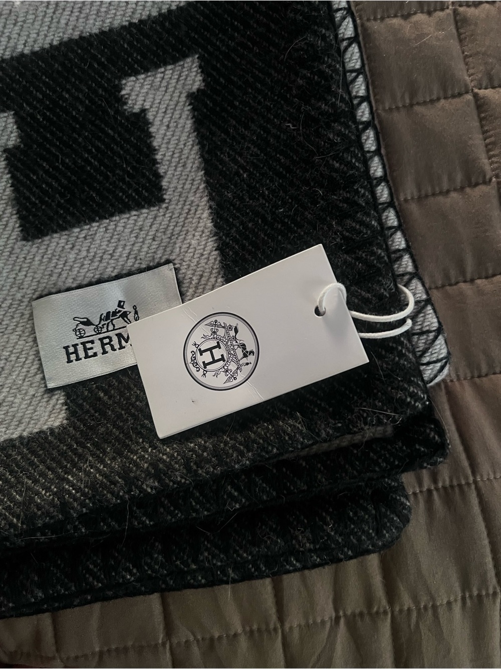 H Monogram Throw Blanket | Black & Gray Style